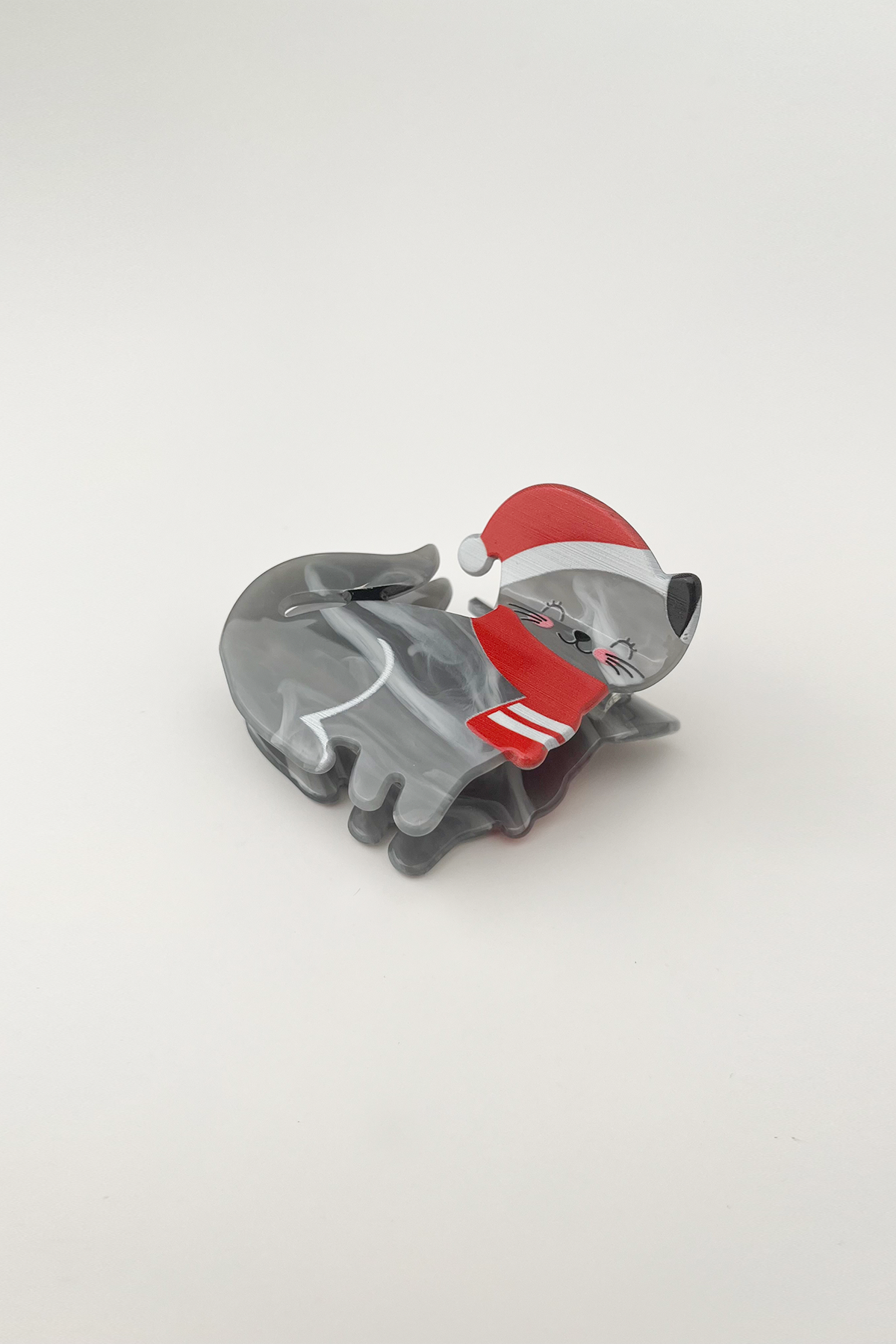 Noel Şapkalı Sevim Kedi Mandal Toka (Ölçü:5 cm)
