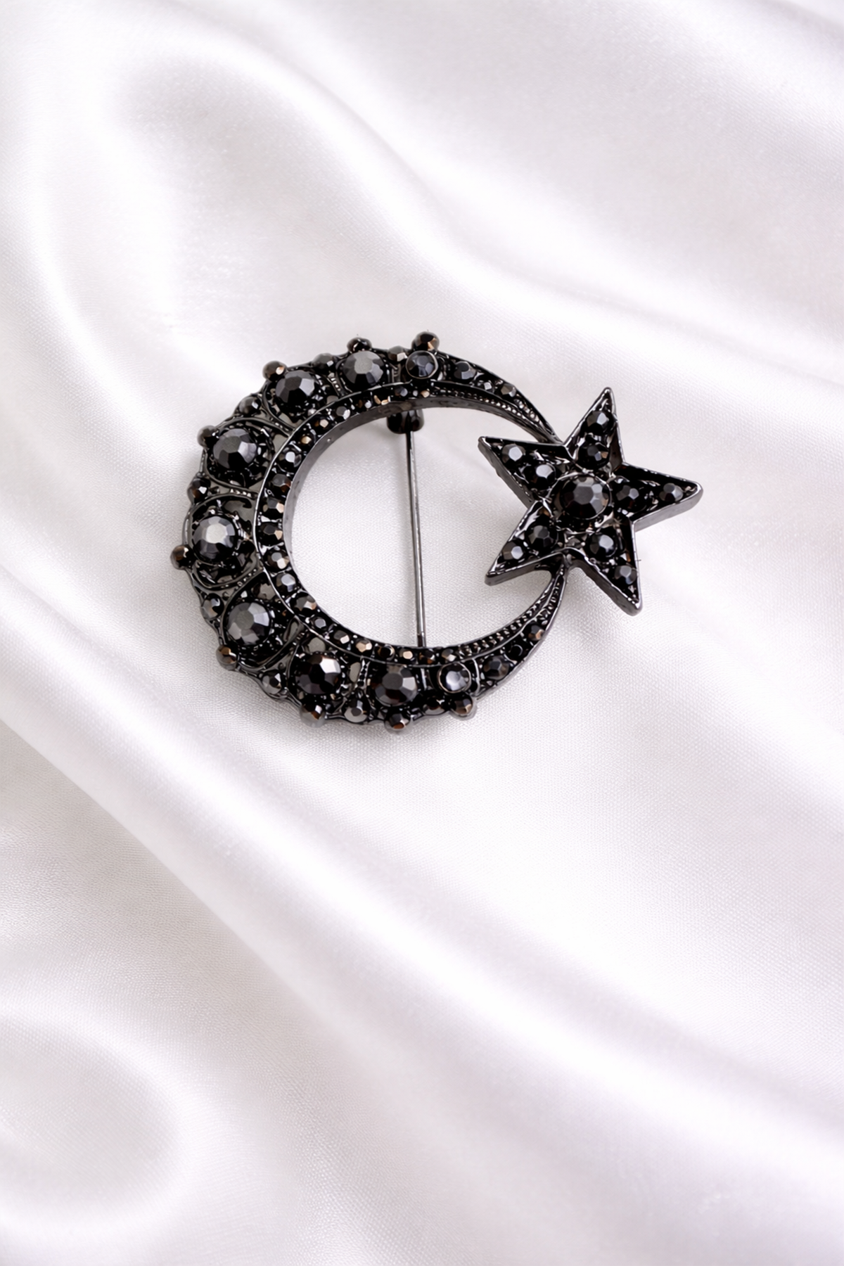 Parlak Taş Detay Özel Tasarım Ay Yıldız Broş (3cm)