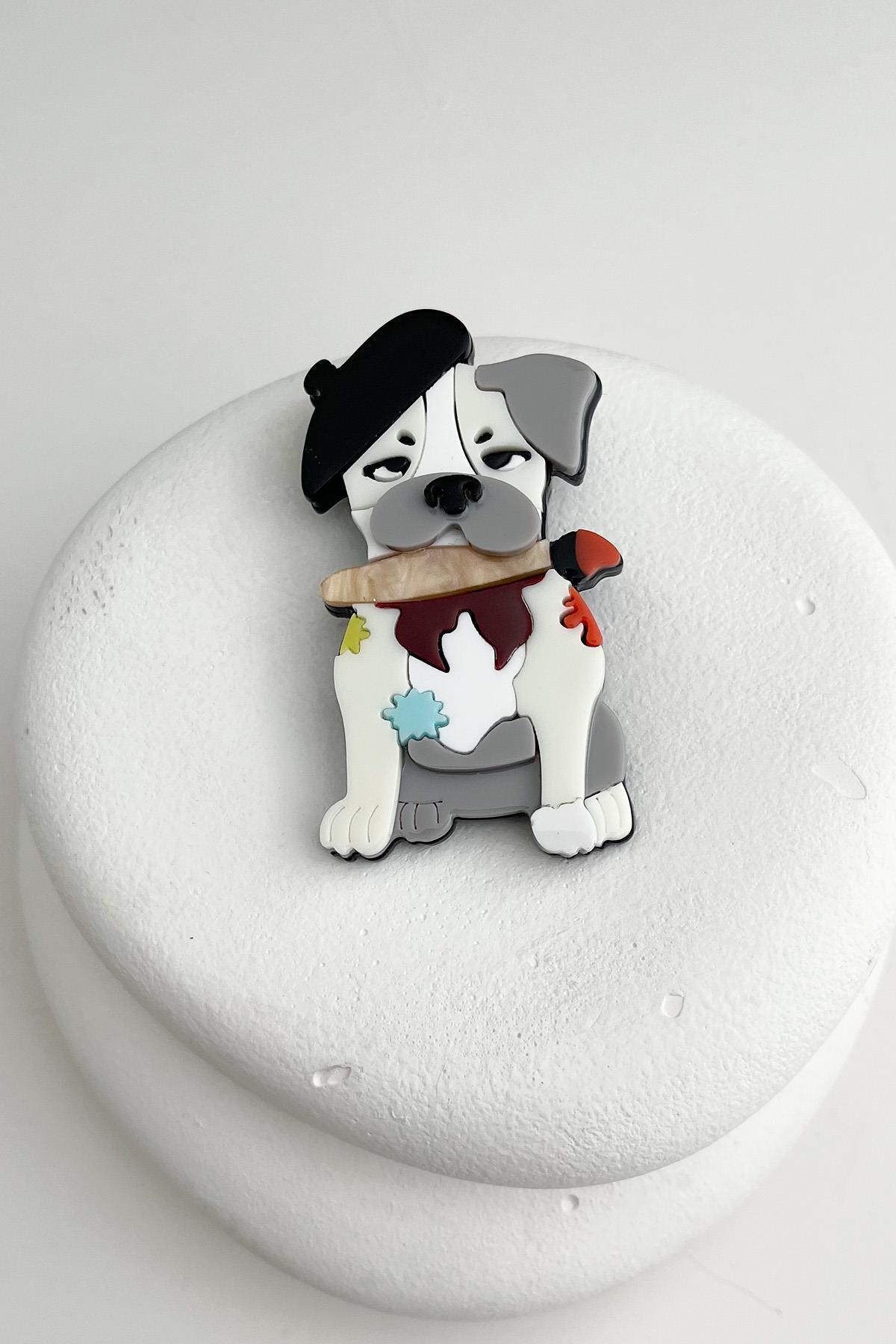 Şapkalı Sevimli Köpek Broş (7cm)