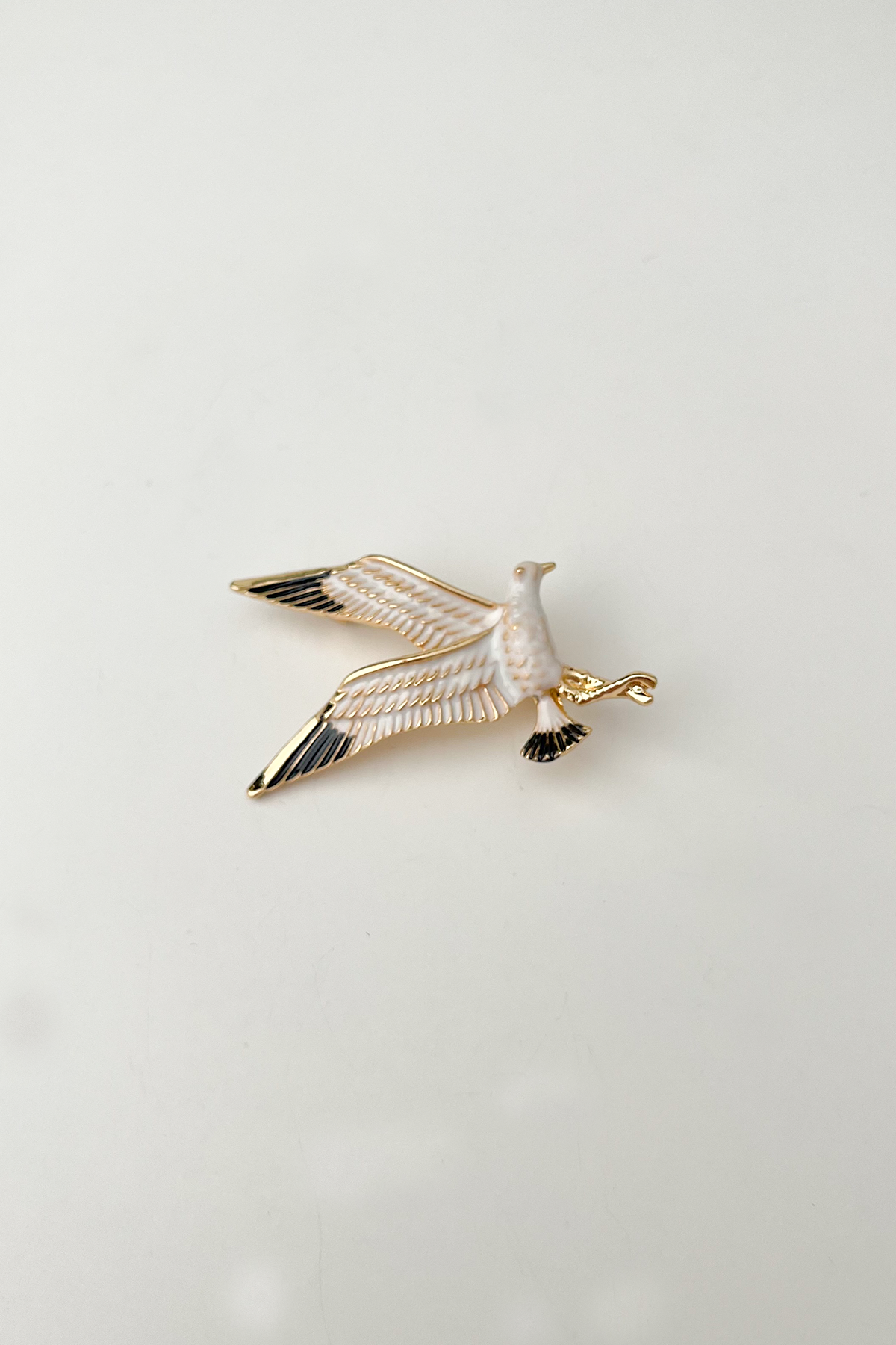 Siyah Beyaz Mineli Kuş Broş (Ölçü:3,5cm)