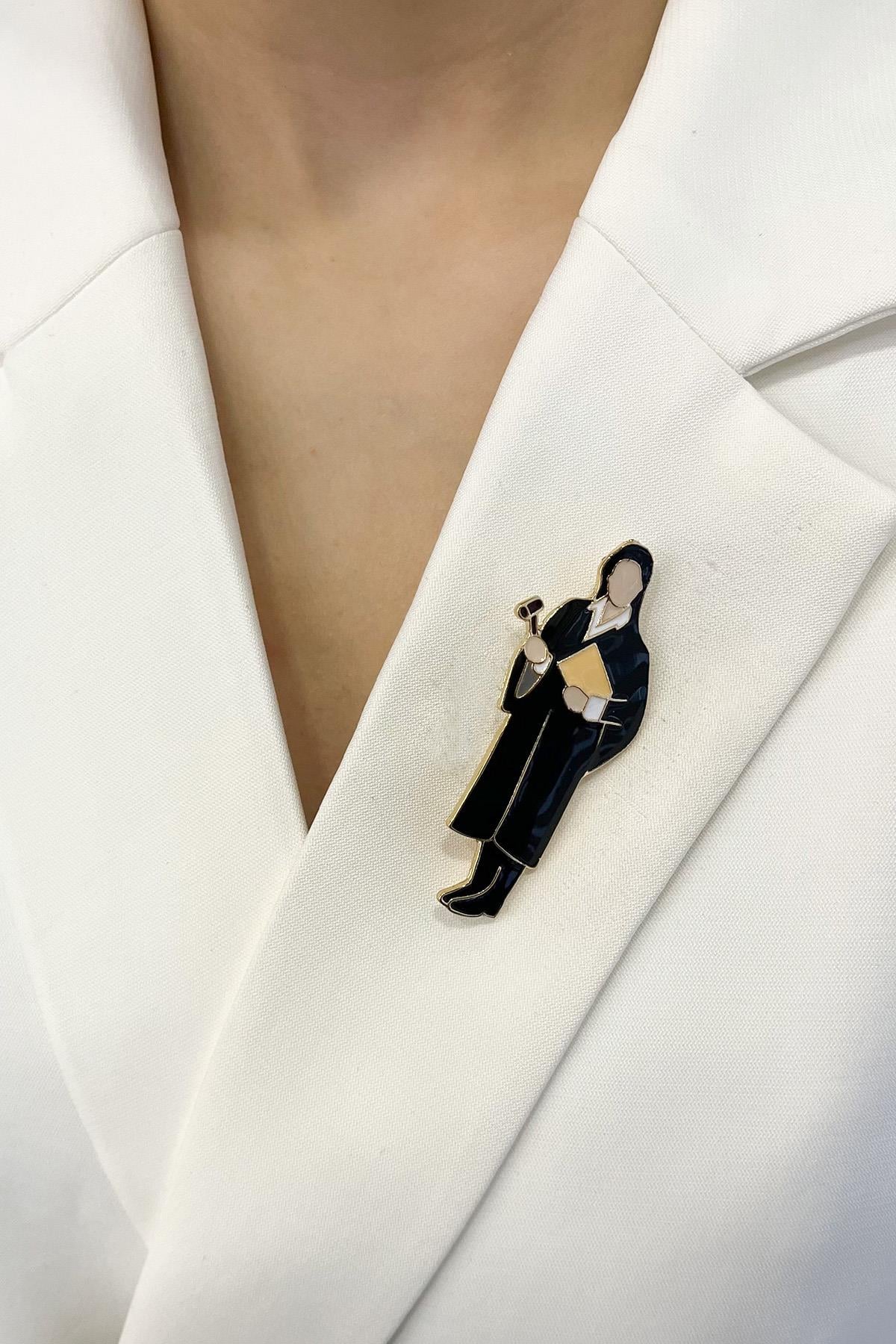 Siyah Mineli Hakime Meslek Broş (6cm)