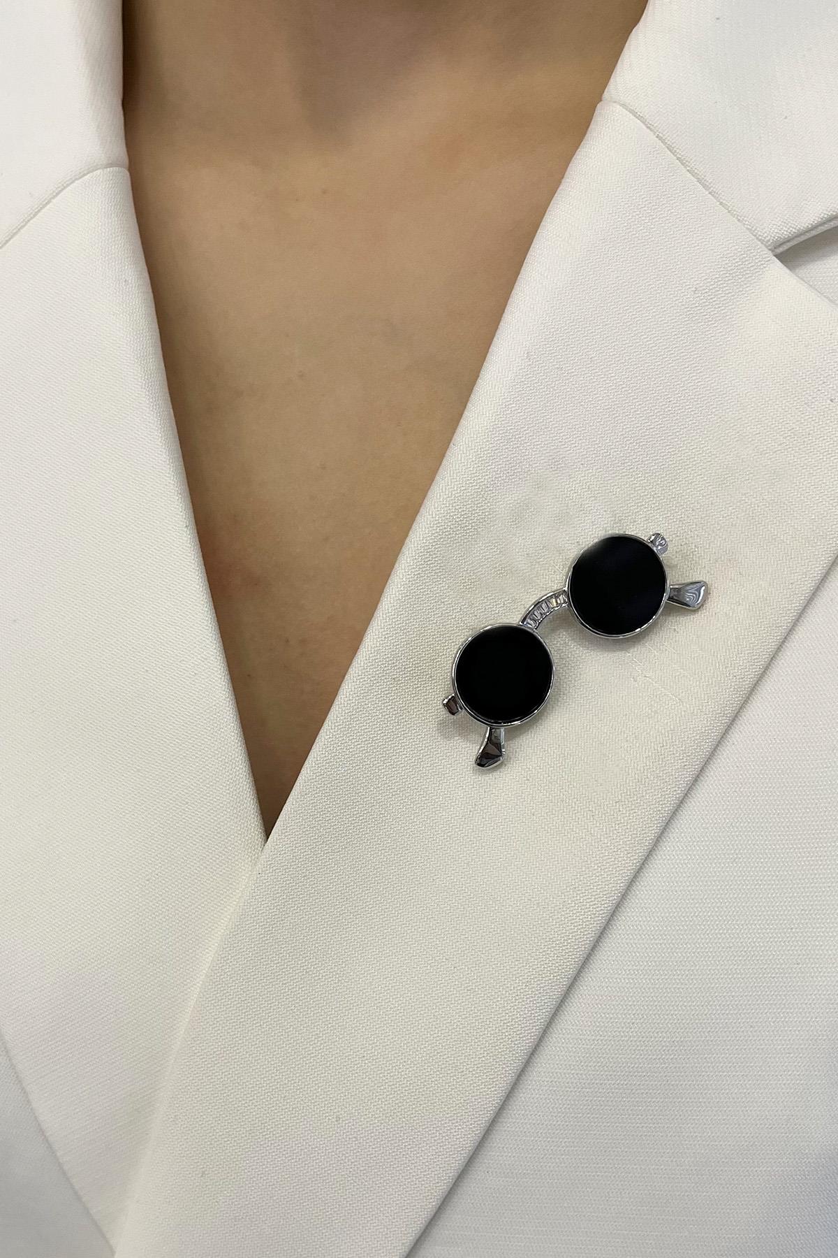 Taş Detaylı Güneş Gözlüğü Broş (4cm)