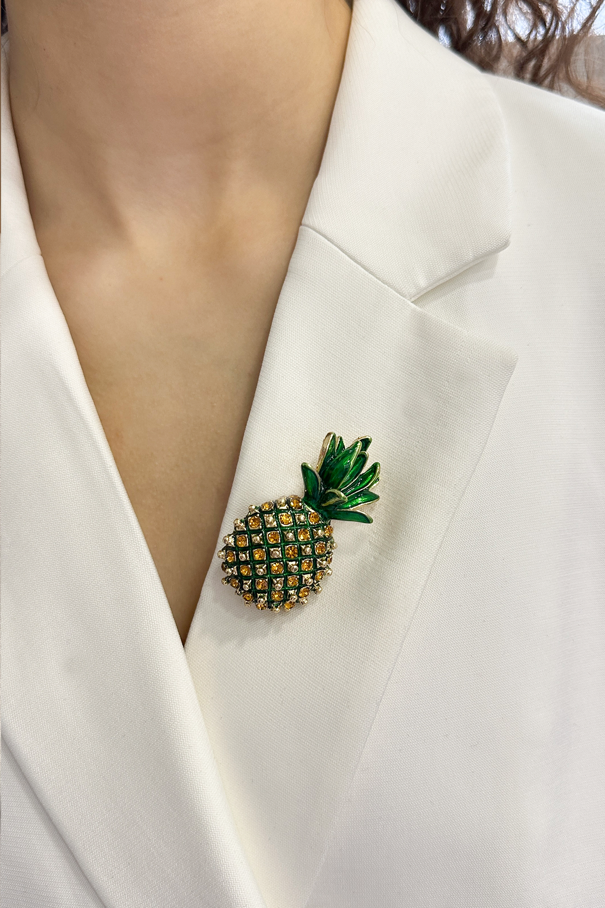 Taşlı Mineli Ananas Broş (En:3 Boy:5cm)