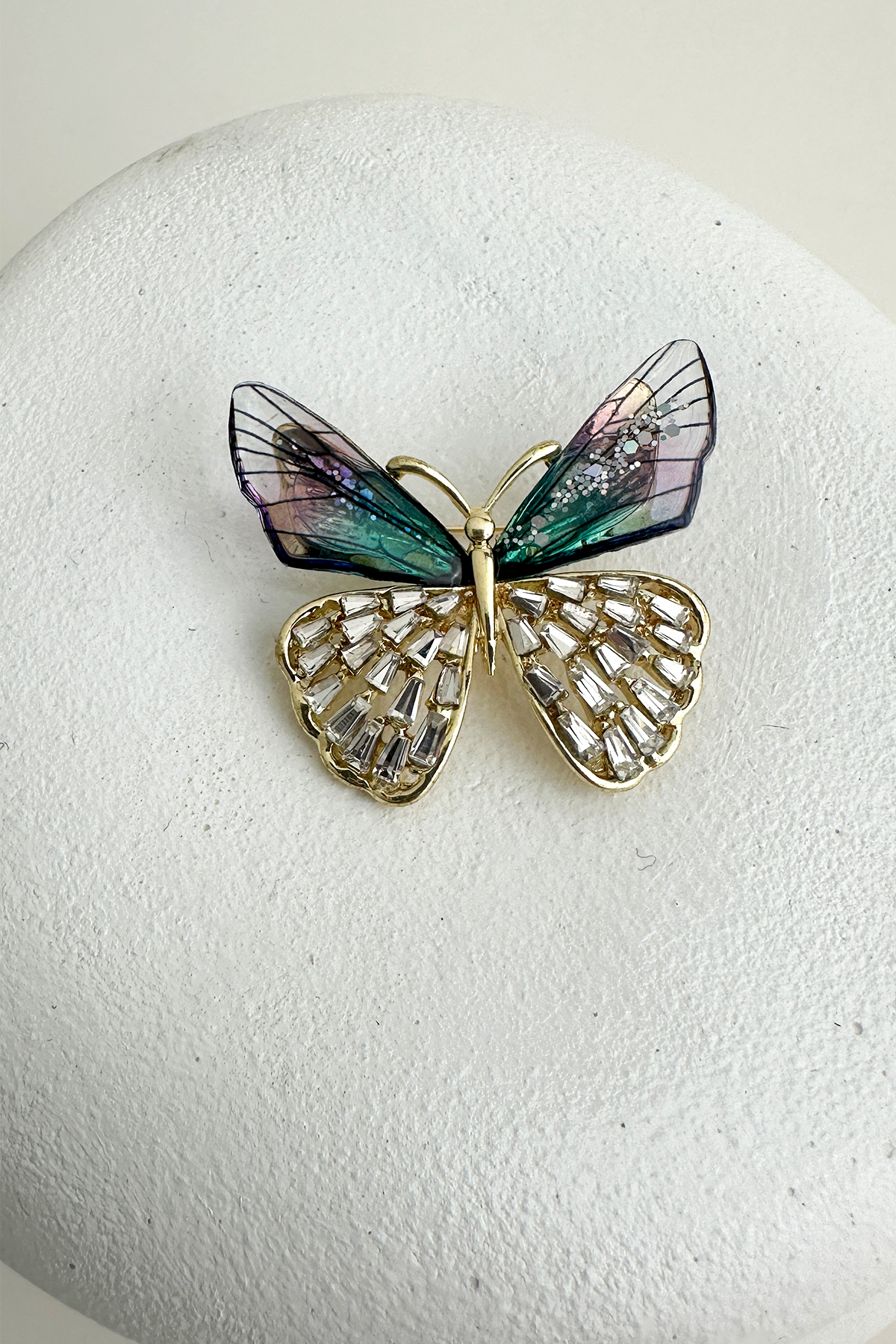 Taşlı Sedefli Kelebek Broş (En:4 cm)
