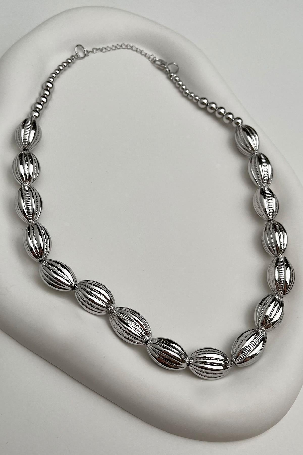 Tırtıklı Sıralı Oval Kolye (Ccb Ölçü:43+5 cm)