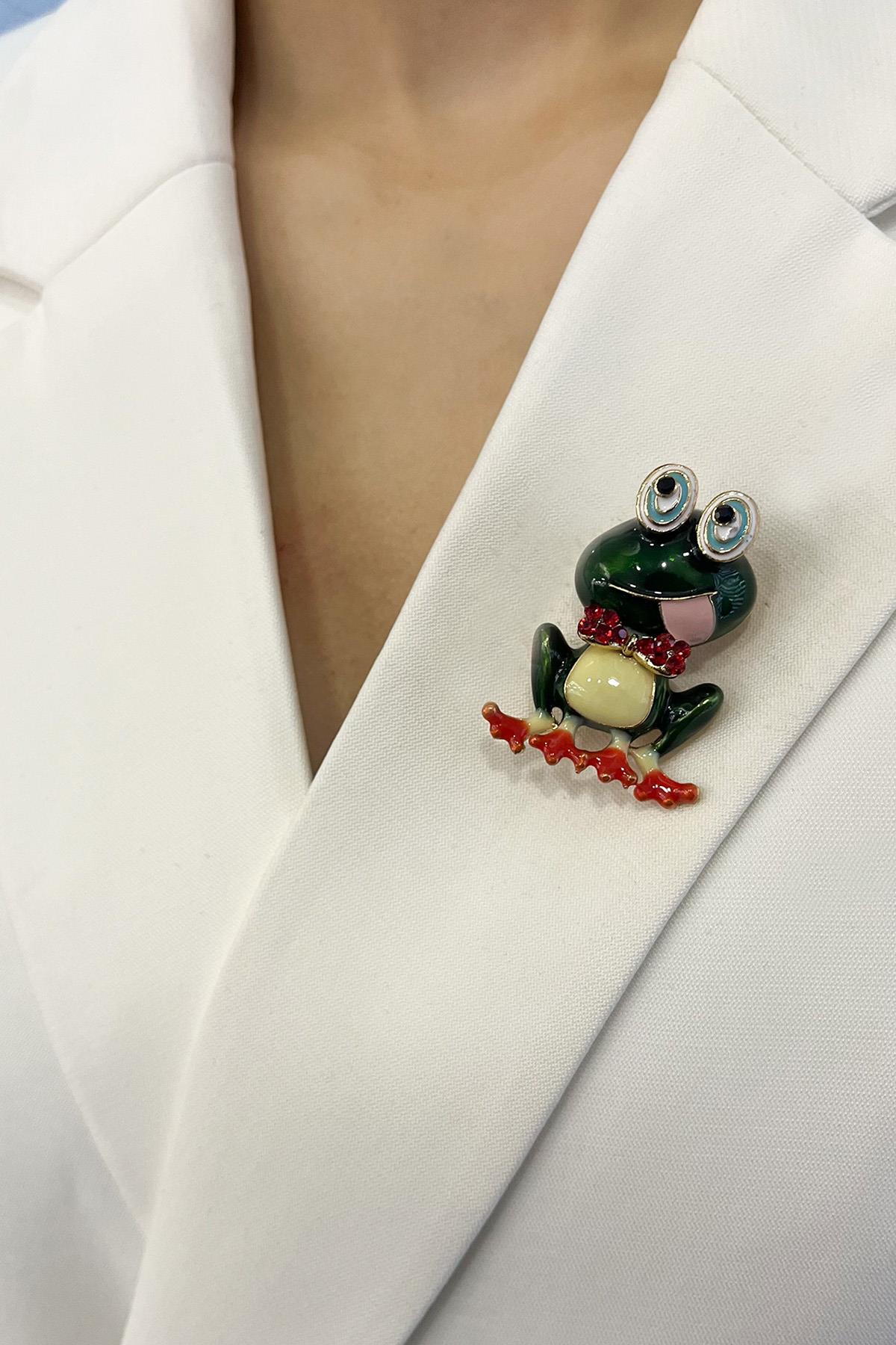 Yeşil Sevimli Kurbağa Broş (4cm)