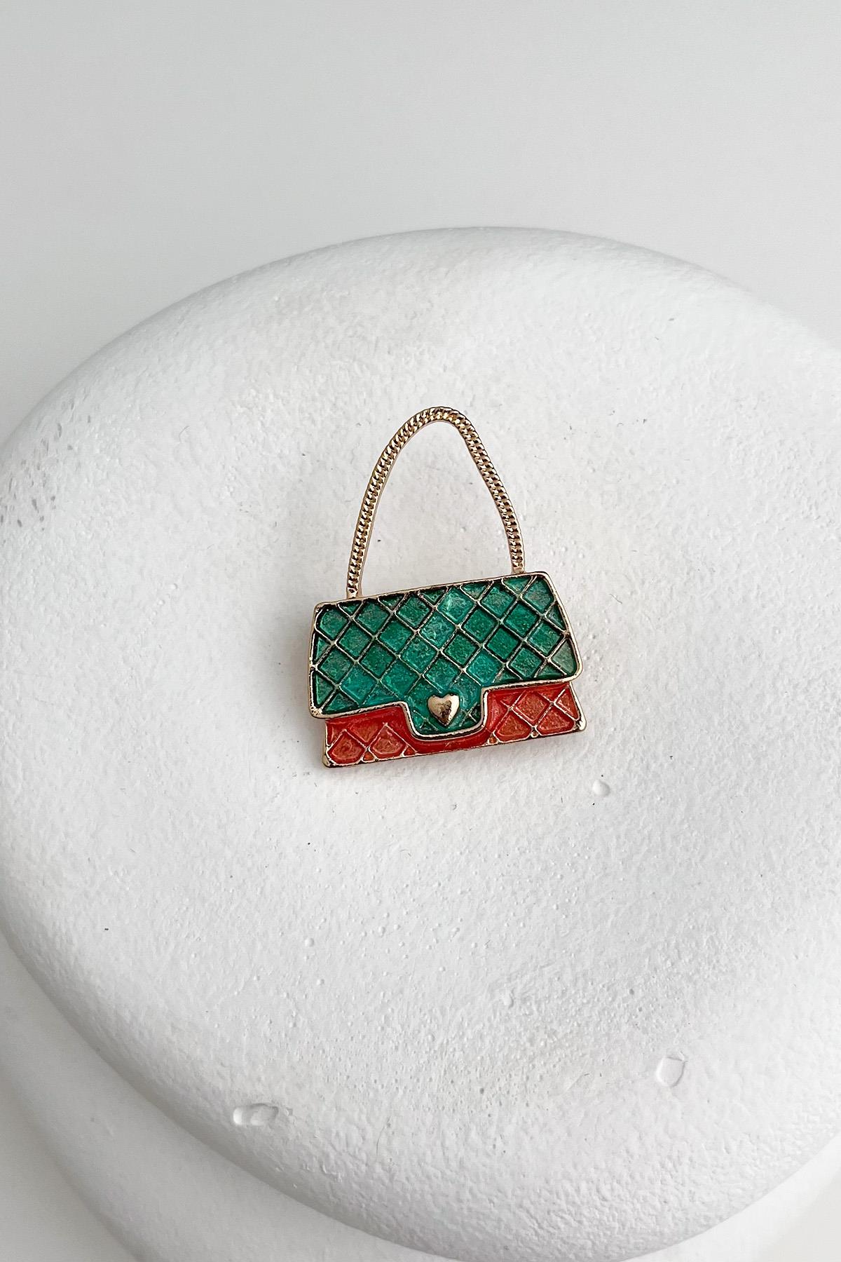Yeşil/Kırmızı Kalp Detaylı  Çanta Broş (3cm)