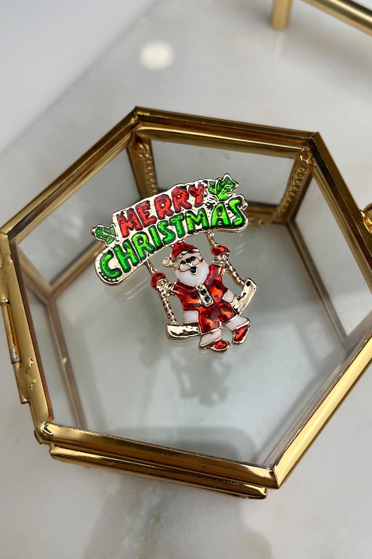 Yılbaşı Özel  Mineli Noel Baba Broş(Ölçü:4cm)