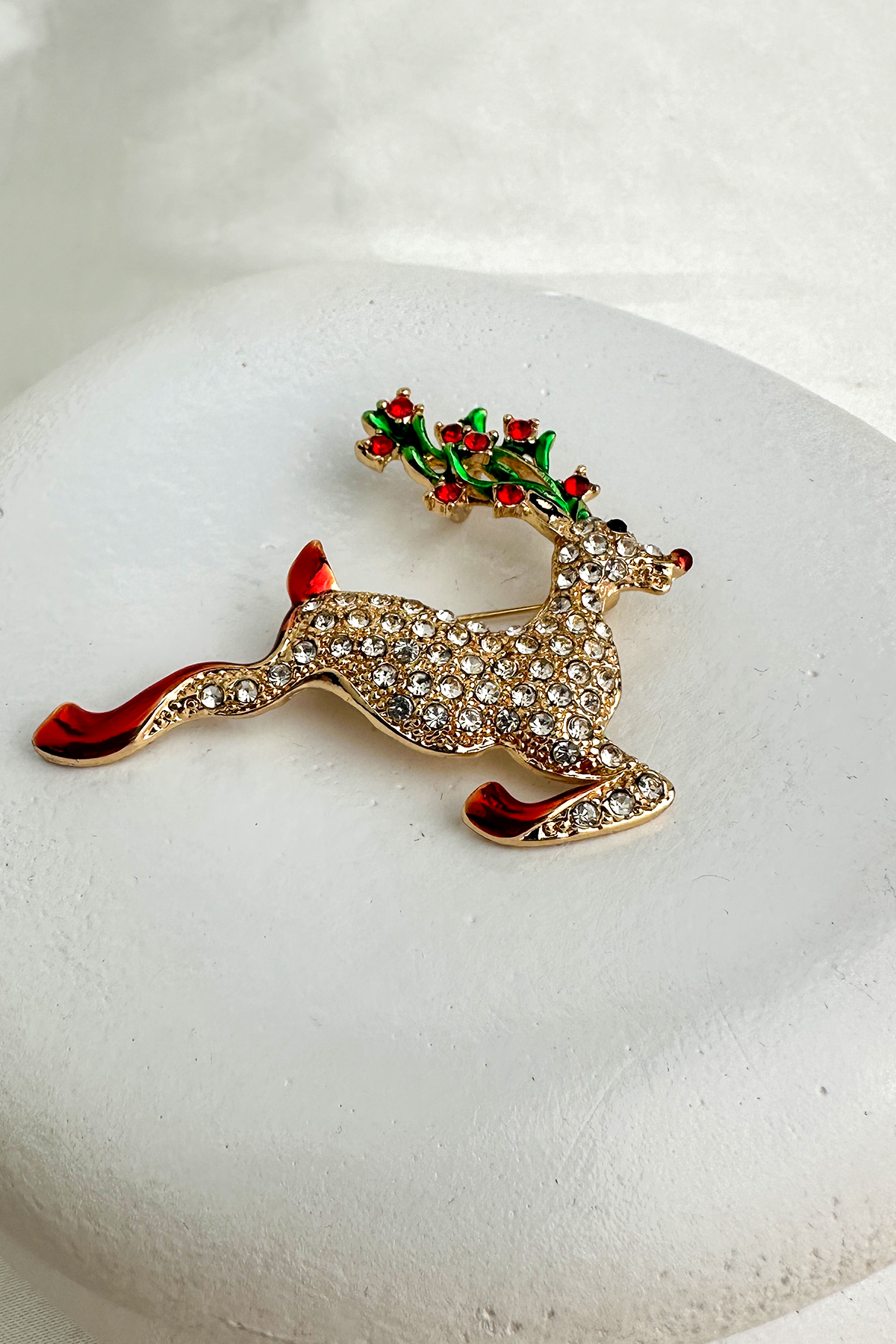 Yılbaşı Özel Mineli Taşlı Sevimli Geyik Broş (6cm)