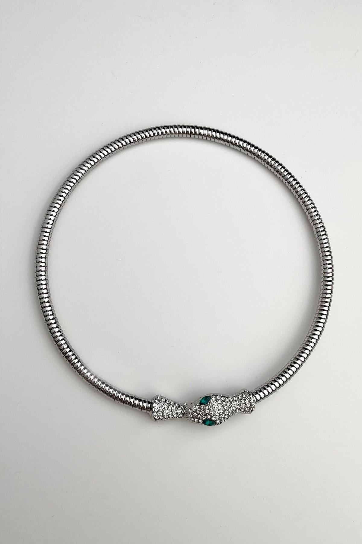 Zirkon Taşlı Kobra Yılan Choker Kolye