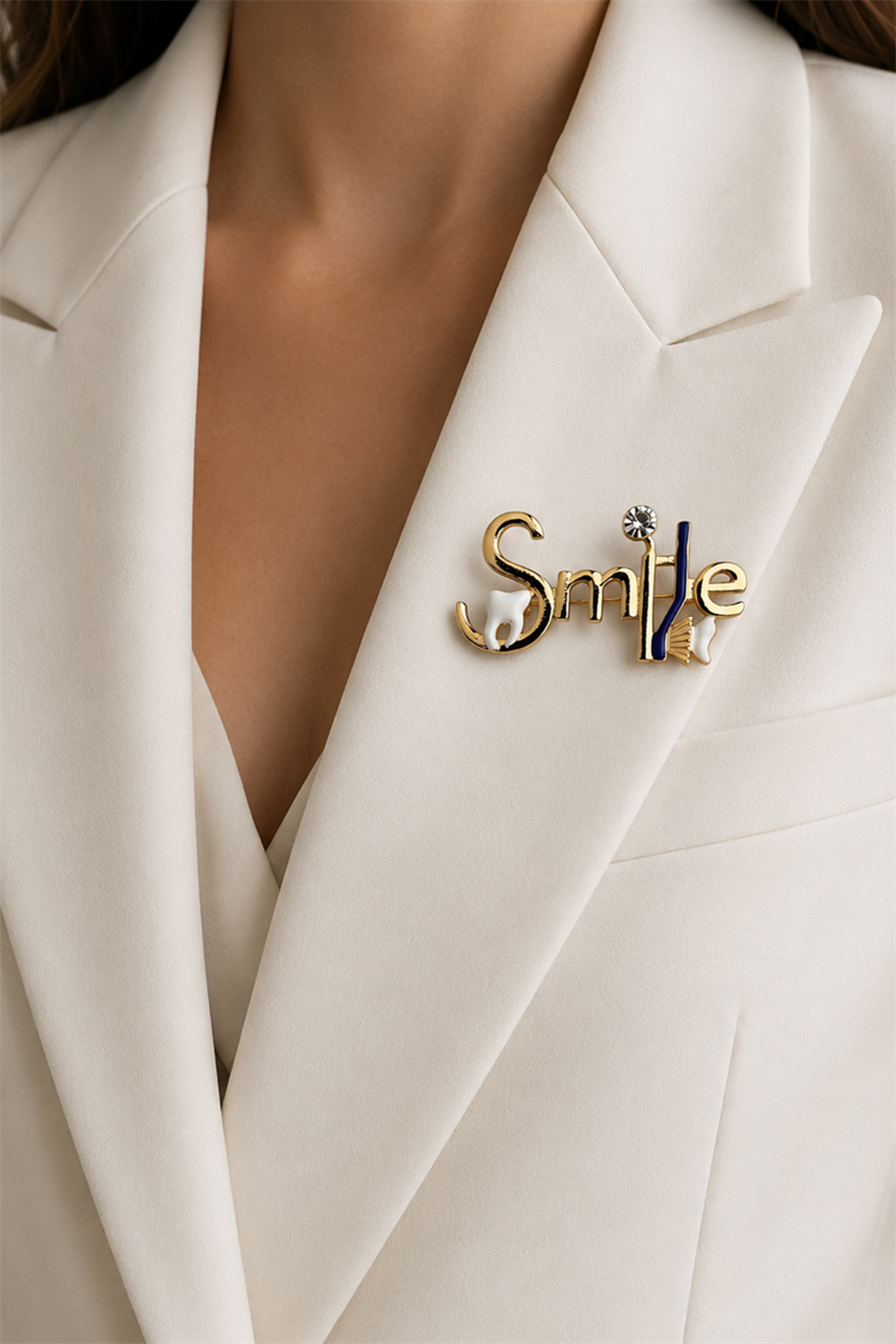 Altın Sarısı Diş Ve Fırça Detay Smile Broş (5cm)