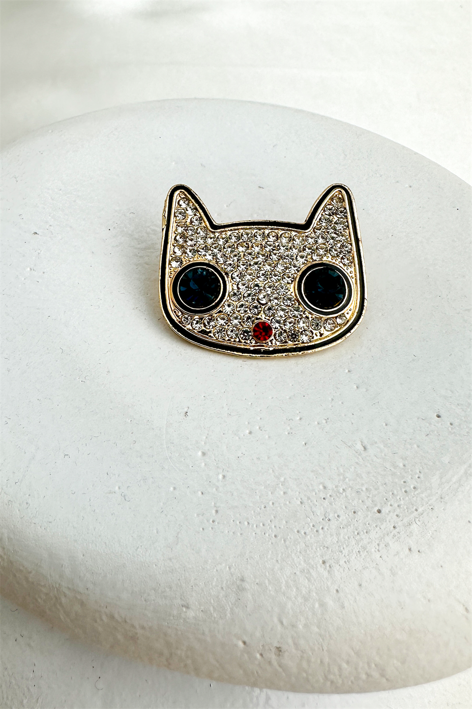 Altın Sarısı Taş Detay Kedi Broş (3cm)