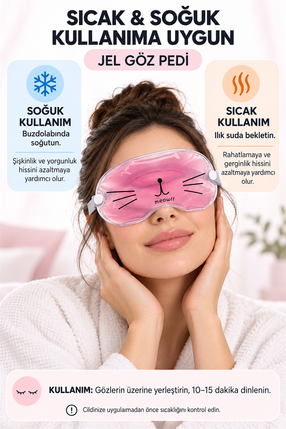 Kedi Figürlü Sinüzite Kırışıklığa Sıcak Soğuk Göz Dinlendirici Rahat Uyku Göz Maskesi