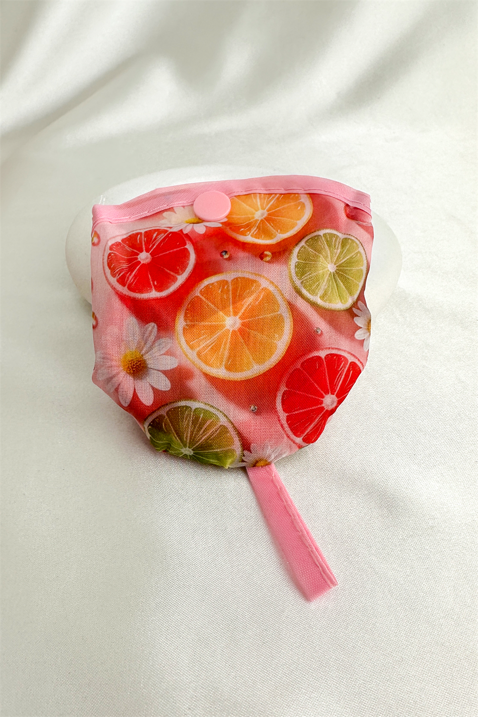 Limon Portakal Desenli Katlanabilir Çantalı Yuvarlak Yelpaze (21*21)