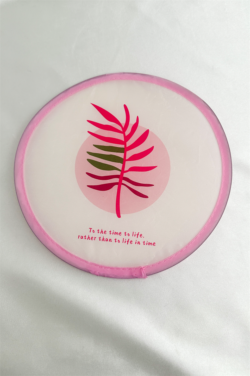 Pembe Yaprak Desen Katlanabilir Çantalı Yelpaze (21*21)