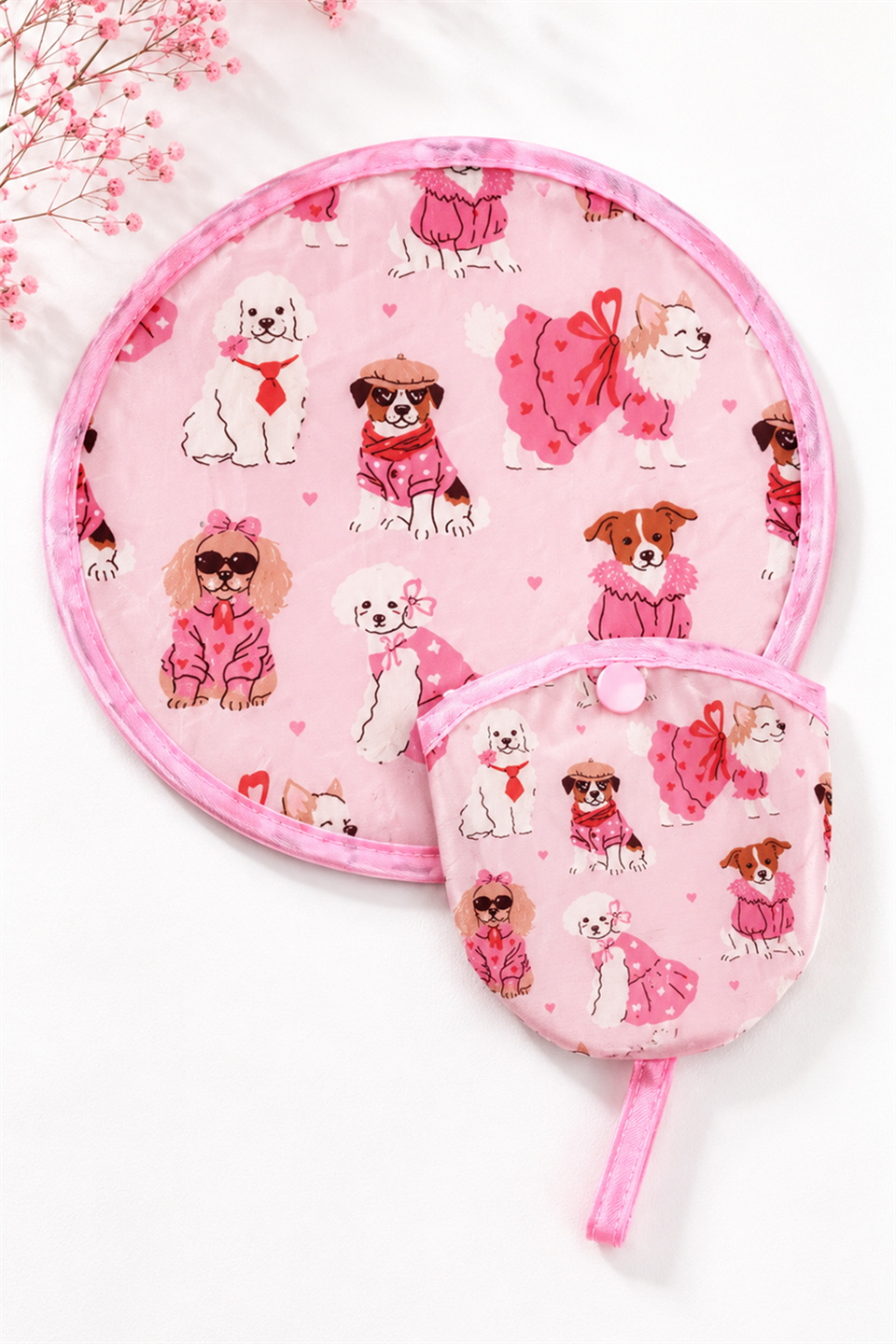 Sevimli Köpek Baskılı Katlanabilir Çantalı  Yuvarlak Yelpaze (21*21)