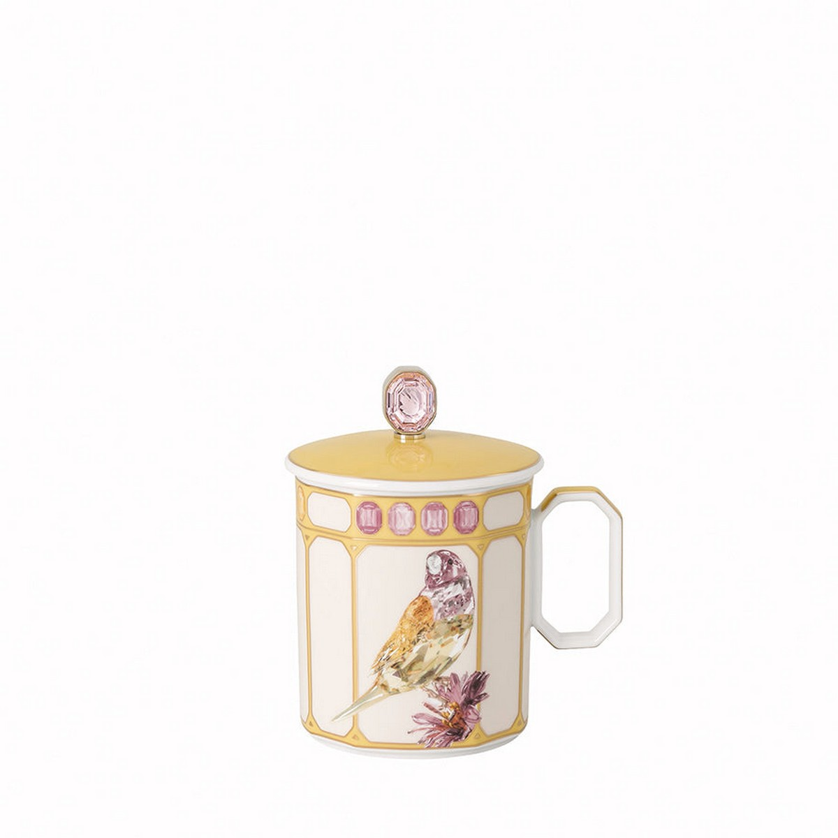 Idyllia Finch Yellow Yellow Porcelain Lidded Mug 0.39 L