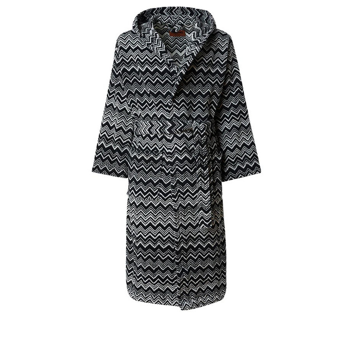 Keith Black-White Zigzag Patterned Hooded Bathrobe