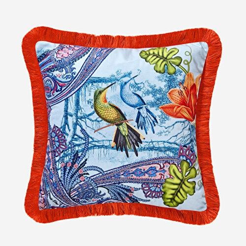 Chiara Alessi Magic Garden Turkuaz Kadife Dekoratif Yastık 45X45 Cm