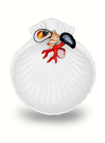 EDELWEISS ITALY Frutti di Mare Beyaz Seramik Servis Tabağı 20X18 Cm