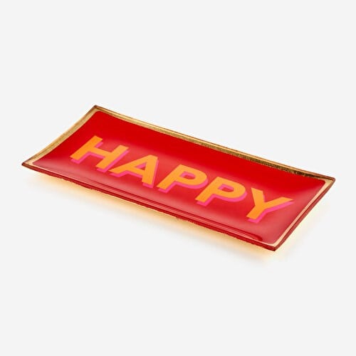 Gift Company Kırmızı Cam Happy Dekoratif Tabak 10X0,8X21 Cm