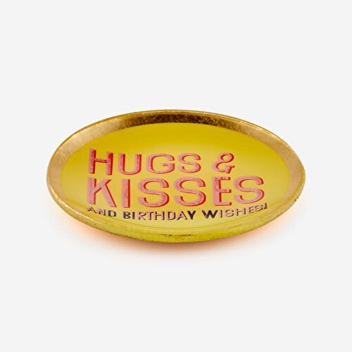 Gift Company Sarı Cam Hugs&Kisses Dekoratif Tabak 10X0,8X10 Cm