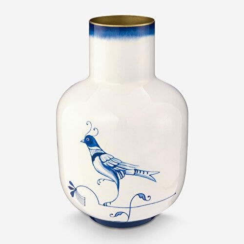 Pip Studio Blue Bird Beyaz Metal Vazo 30 Cm