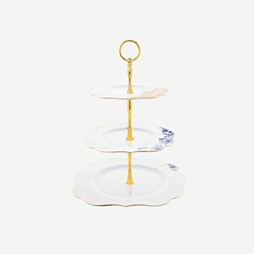 Pip Studio Royal White Mavi Beyaz Porselen 3 Katlı Servis 28 Cm