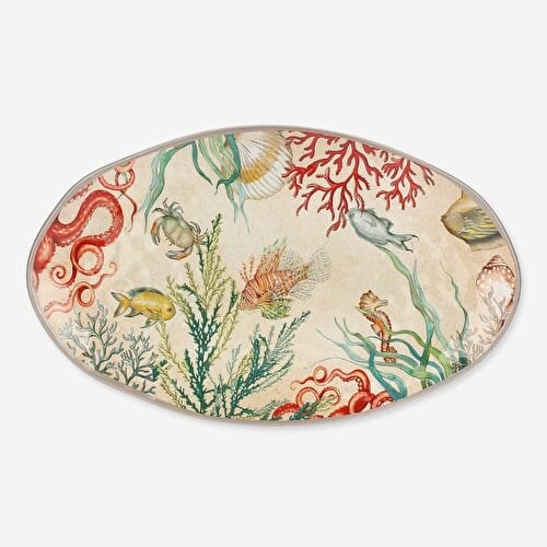ROSE & TULIPANI MILANO Sea Life Bej Melamin Servis Tabağı 52X30 Cm