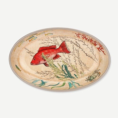ROSE & TULIPANI MILANO Sea Life Bej Melamin Servis Tabağı 24X15 Cm