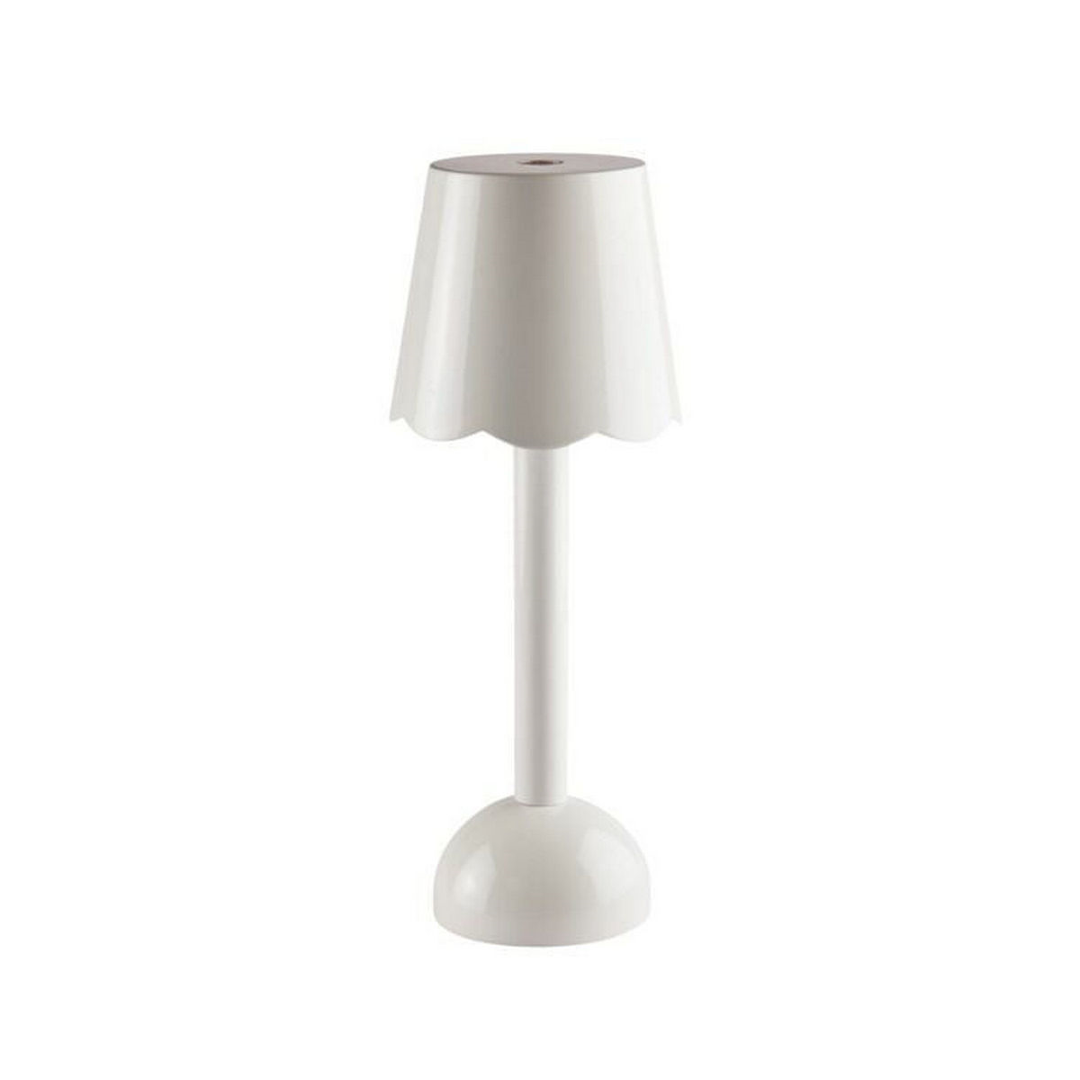 White rechargeable lamp features a Scalloped-Shaped