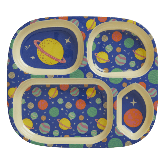 Melamin 4 Bölmeli Mama Tabağı- Mavi Galaxy 