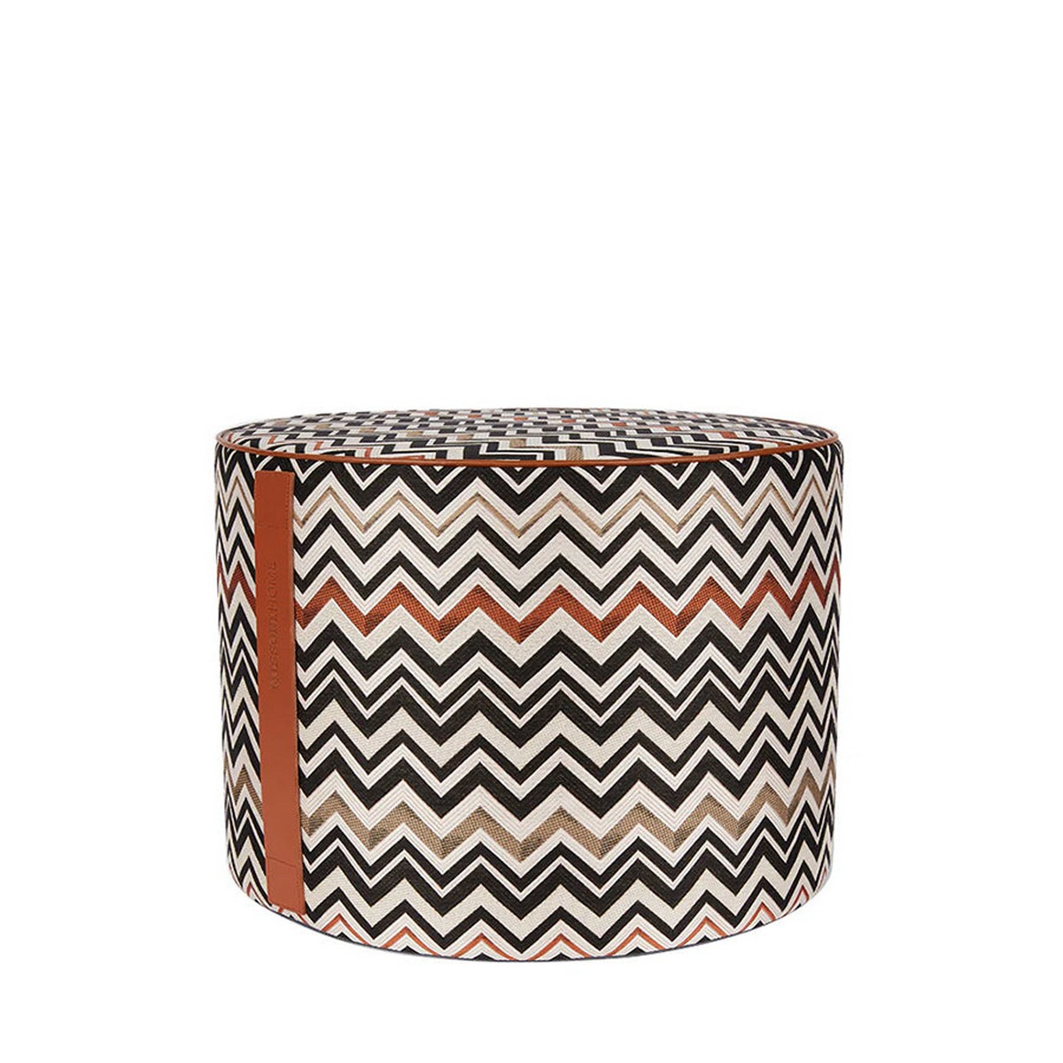 Belfast 160 Black Multicolor Zigzag Patterned Round Pouffe