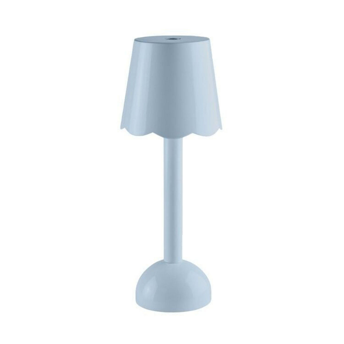 Periwinkle rechargeable lamp features a Scalloped-Shaped
