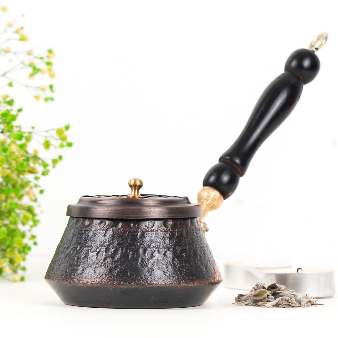Eskitme Bakır Dövme Kulplu Demet & Reçine Tütsülük