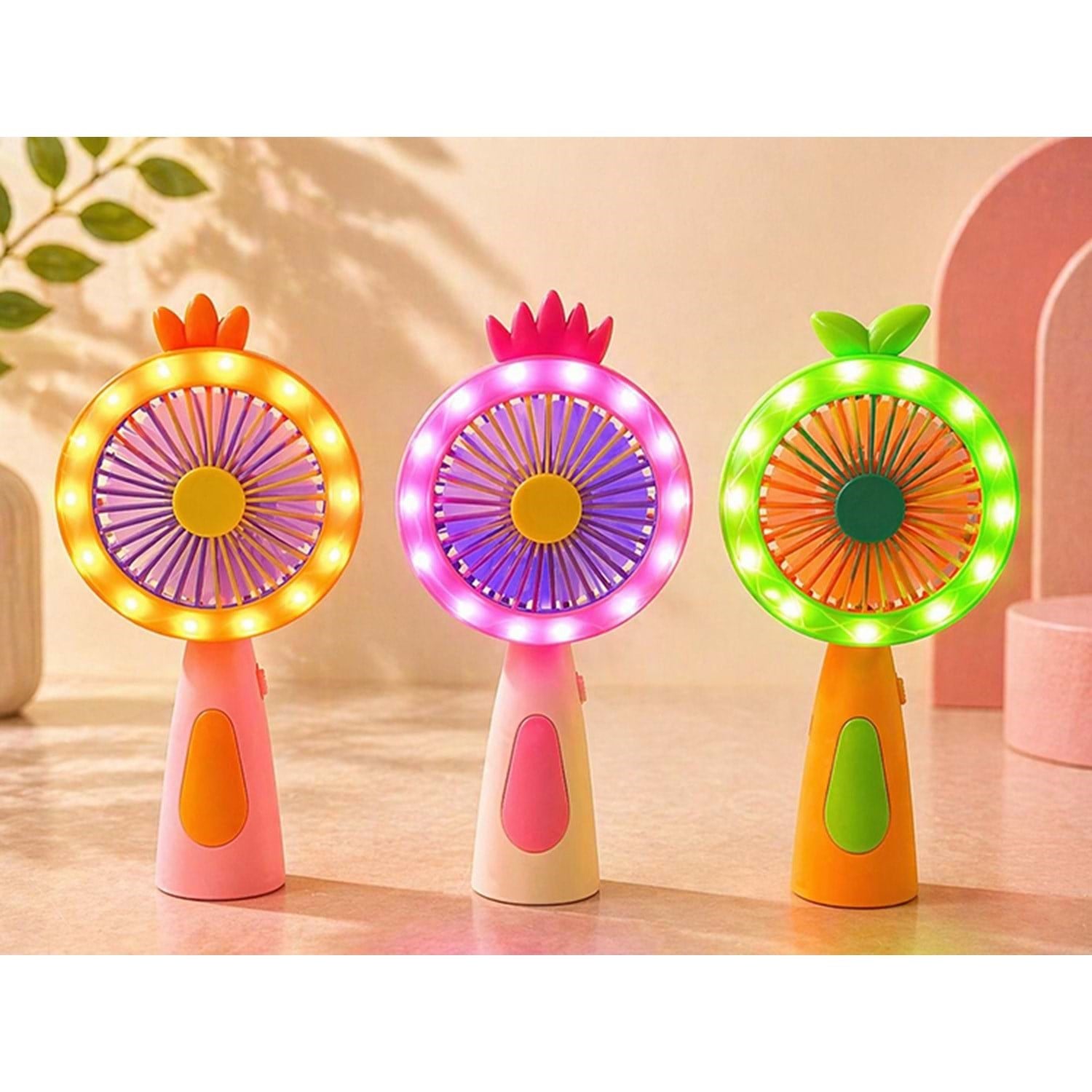 Işıklı Mini Şarjlı El Fanı 2 Kademeli