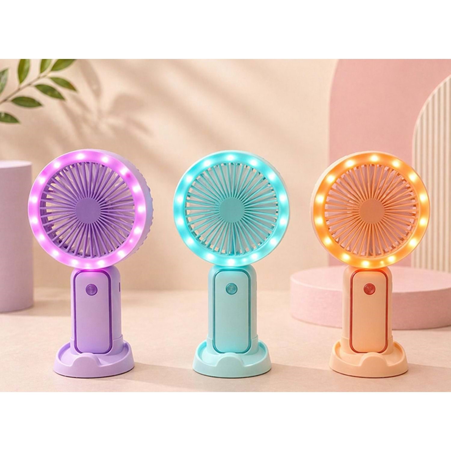 Mini Şarjlı El Fanı 3 Kademeli Işıklı