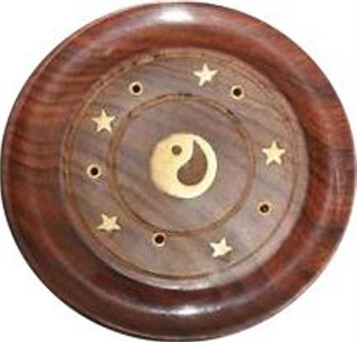 Yin Yang Temalı Yuvarlak Ahşap Konik Tütsülük