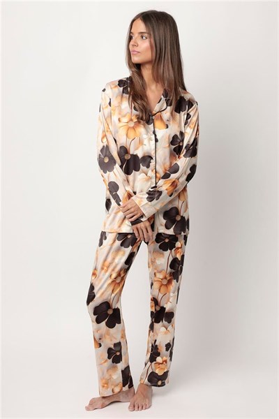 Admas Luxury Flowers Kadın Pijama Takımı Altın
