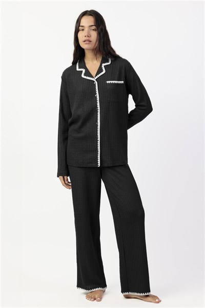 Admas Stitching Kadın Pijama Takımı Siyah