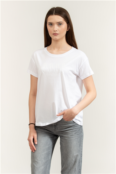Armani Exchange Kadın Bisiklet Yaka T-Shirt Beyaz