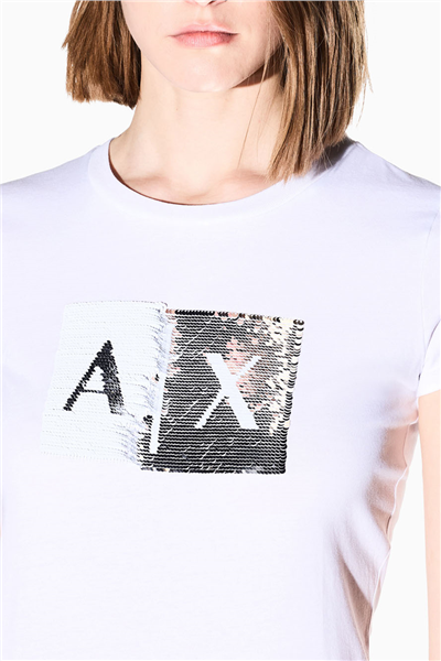 Armani Exchange Kadın Bisiklet Yaka T-Shirt Beyaz