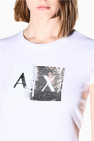 Armani Exchange Kadın Bisiklet Yaka T-Shirt Beyaz