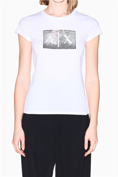 Armani Exchange Kadın Bisiklet Yaka T-Shirt Beyaz