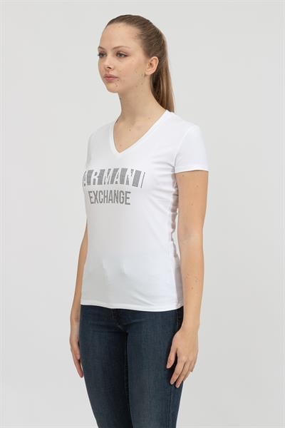 Armani Exchange Kadın V Yaka T-Shirt Beyaz