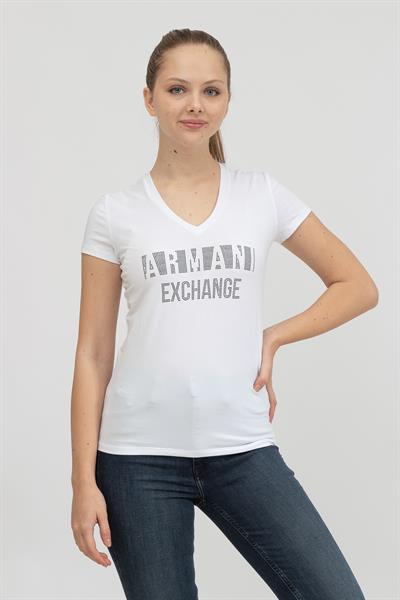 Armani Exchange Kadın V Yaka T-Shirt Beyaz