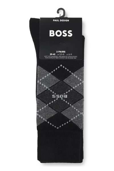 Boss Argyle Erkek 2li Çorap Siyah