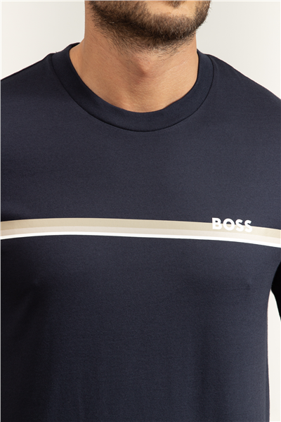 Boss Authentic T Shirt Erkek Bisiklet Yaka T-Shirt Mavi