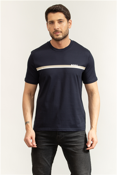 Boss Authentic T Shirt Erkek Bisiklet Yaka T-Shirt Mavi
