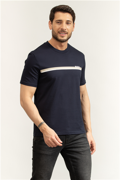 Boss Authentic T Shirt Erkek Bisiklet Yaka T-Shirt Mavi
